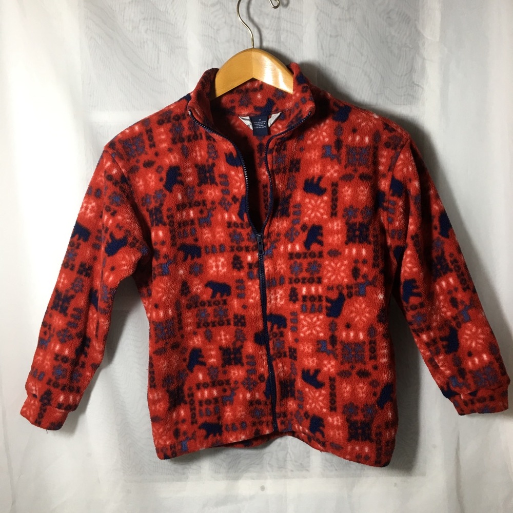 Lands’ End Red Fleece Full Zip Jacket Size Medium